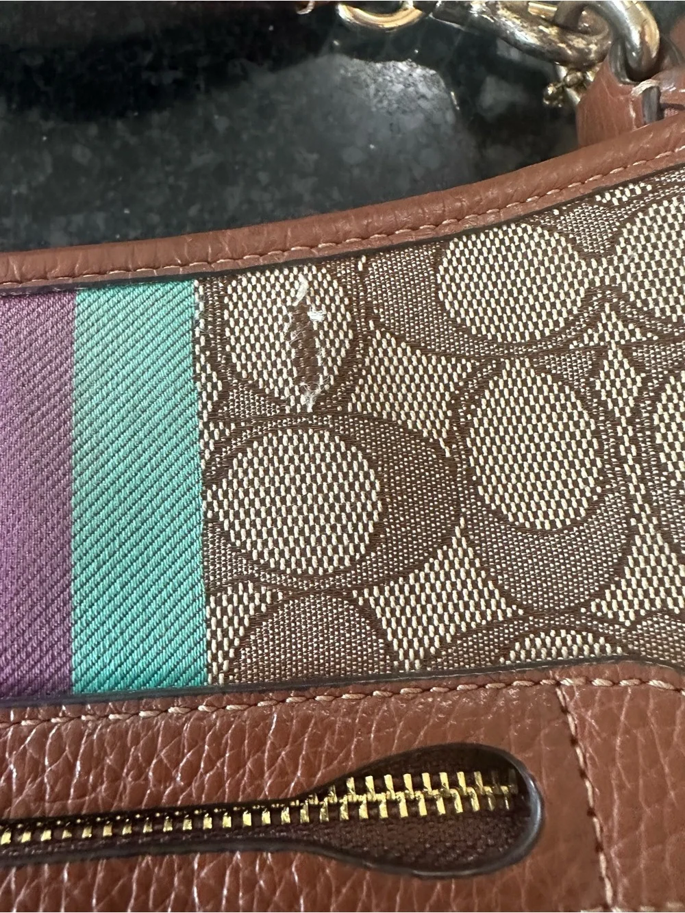 Coach Heritage Stripe Signature Crossbody Swingpack Khaki Brown